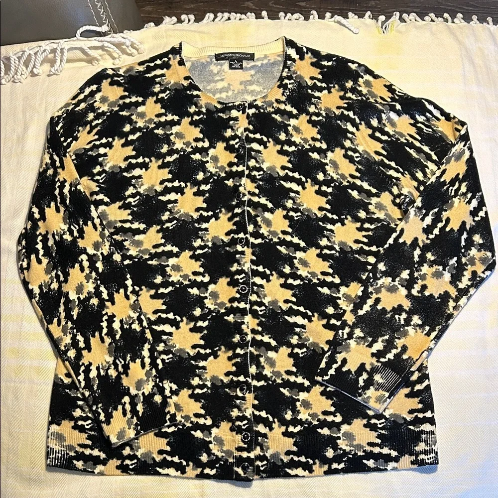 Designers Originals Vintage Cream/Black Patterned Button-Front Cardigan size L - Picture 1 of 5